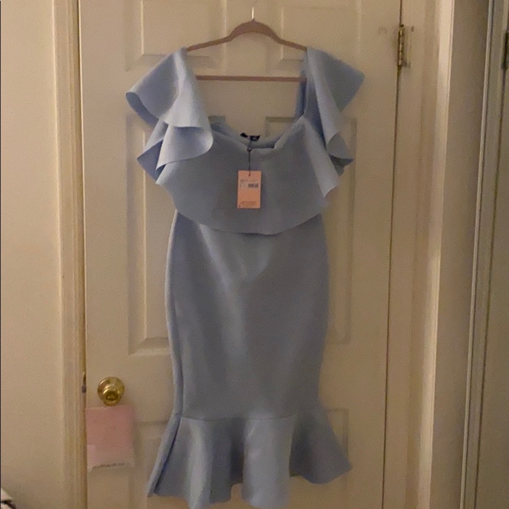 MISSGUIDED LIGHT BLUE SCUBA RUFFLE